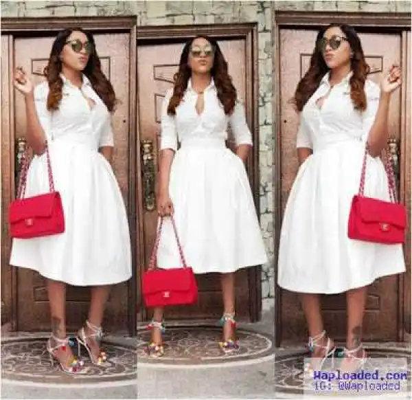 Pics: Actress Rukky Sanda Looks Elegant In N250,000 High Heels & White 2 Piece Ensemble